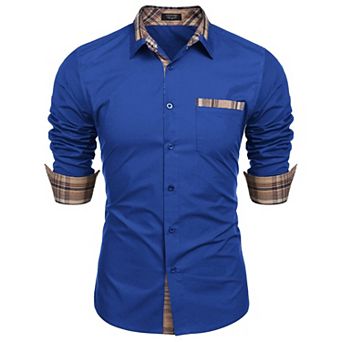 COOFANDY Men's Dress Shirt Plaid Collar Slim Fit Button Down Shirt