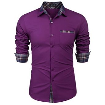 COOFANDY Men's Dress Shirt Plaid Collar Slim Fit Button Down Shirt