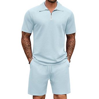 COOFANDY Mens Tracksuit Casual 2 pc Quarter Zip Polo Shirt and Shorts Set Athletic Jogging Sports