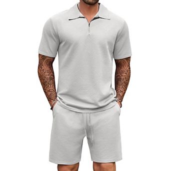 COOFANDY Mens Tracksuit Casual 2 pc Quarter Zip Polo Shirt and Shorts Set Athletic Jogging Sports