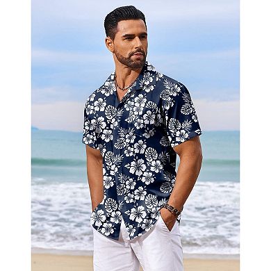 COOFANDY Men's Summer Shirt Short Sleeve Hawaiian Button Down Shirts Casual Beach Shirts
