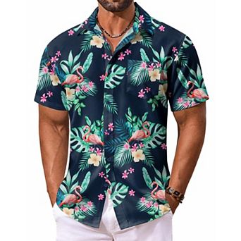 COOFANDY Men's Summer Shirt Short Sleeve Hawaiian Button Down Shirts Casual Beach Shirts