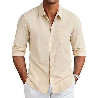 COOFANDY Men's Long Sleeve Buttons Down Shirts Casual Button Up Shirts Beach Linen Dress Shirt