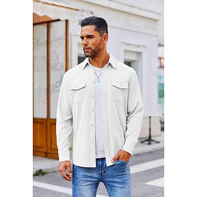 COOFANDY Men's Button Down Waffle Shirt Jacket Casual Long Sleeve Shacket Lightweight Overshirts