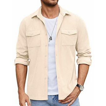 COOFANDY Men's Button Down Waffle Shirt Jacket Casual Long Sleeve Shacket Lightweight Overshirts