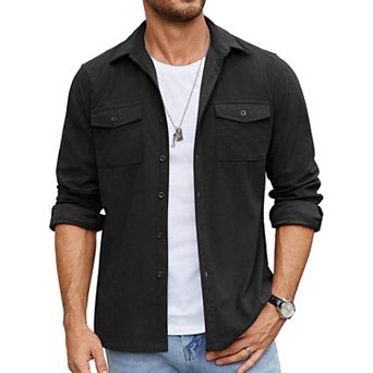 COOFANDY Men's Button Down Waffle Shirt Jacket Casual Long Sleeve Shacket Lightweight Overshirts