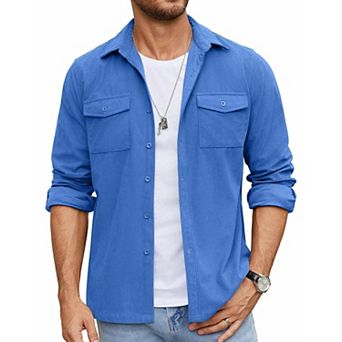 COOFANDY Men's Button Down Waffle Shirt Jacket Casual Long Sleeve Shacket Lightweight Overshirts