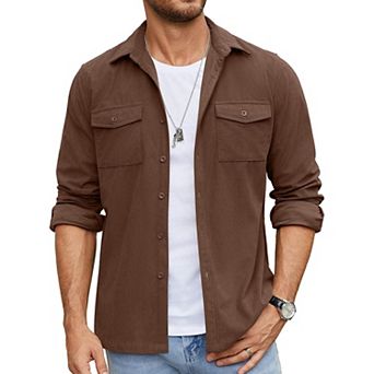 COOFANDY Men's Button Down Waffle Shirt Jacket Casual Long Sleeve Shacket Lightweight Overshirts
