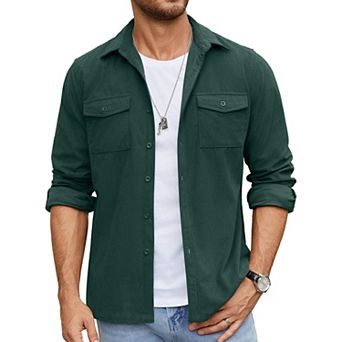 COOFANDY Men's Button Down Waffle Shirt Jacket Casual Long Sleeve Shacket Lightweight Overshirts