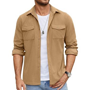 COOFANDY Men's Button Down Waffle Shirt Jacket Casual Long Sleeve Shacket Lightweight Overshirts