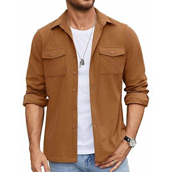 COOFANDY Men's Button Down Waffle Shirt Jacket Casual Long Sleeve Shacket Lightweight Overshirts
