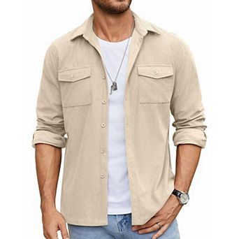 COOFANDY Men's Button Down Waffle Shirt Jacket Casual Long Sleeve Shacket Lightweight Overshirts