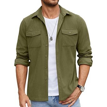 COOFANDY Men's Button Down Waffle Shirt Jacket Casual Long Sleeve Shacket Lightweight Overshirts
