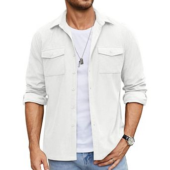 COOFANDY Men's Button Down Waffle Shirt Jacket Casual Long Sleeve Shacket Lightweight Overshirts