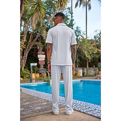 COOFANDY Men Sets Outfits 2 Piece Beach Wedding Shirts Casual Loose Pants