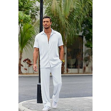 COOFANDY Men Sets Outfits 2 Piece Beach Wedding Shirts Casual Loose Pants