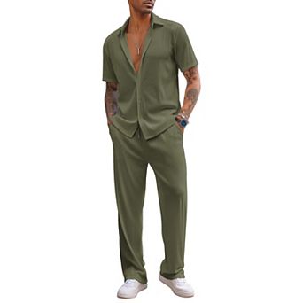 COOFANDY Men Sets Outfits 2 pc Beach Wedding Shirts Casual Loose Pants