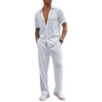 COOFANDY Men Sets Outfits 2 pc Beach Wedding Shirts Casual Loose Pants