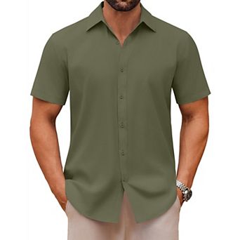 COOFANDY Men's Casual Dress Shirts Short Sleeve Button Down Shirts Summer Untucked Shirts