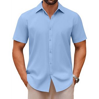 COOFANDY Men's Casual Dress Shirts Short Sleeve Button Down Shirts Summer Untucked Shirts