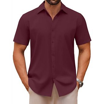 COOFANDY Men's Casual Dress Shirts Short Sleeve Button Down Shirts Summer Untucked Shirts
