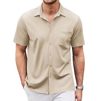 COOFANDY Mens Untucked Shirts Short Sleeve Button Up Shirts Wrinkle-Free Casual Dress Shirts