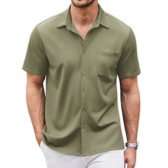 COOFANDY Mens Untucked Shirts Short Sleeve Button Up Shirts Wrinkle-Free Casual Dress Shirts