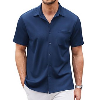 COOFANDY Mens Untucked Shirts Short Sleeve Button Up Shirts Wrinkle-Free Casual Dress Shirts