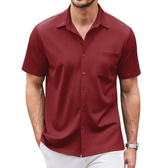 COOFANDY Mens Untucked Shirts Short Sleeve Button Up Shirts Wrinkle-Free Casual Dress Shirts