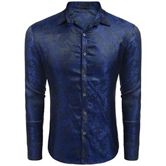 COOFANDY Men's Button Down Shirt Paisley Jacquard Luxury Dress Shirt