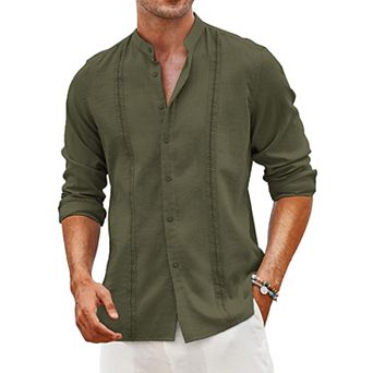 COOFANDY Men's Linen Shirts Long Sleeve Casual Button Down Shirts for Men Beach Hawaiian Shirt