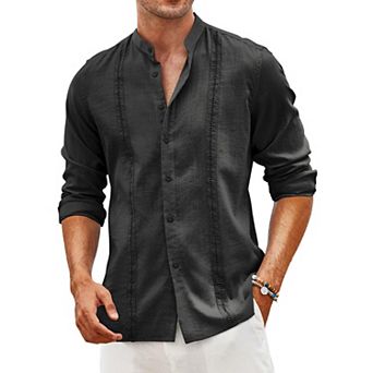 COOFANDY Men's Linen Shirts Long Sleeve Casual Button Down Shirts for Men Beach Hawaiian Shirt