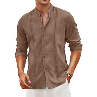 COOFANDY Men's Linen Shirts Long Sleeve Casual Button Down Shirts for Men Beach Hawaiian Shirt