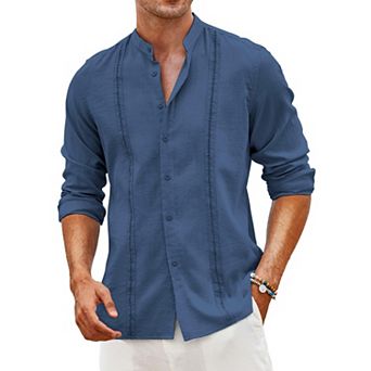 COOFANDY Men' Long Sleeve Cuban Guayabera Shir Hippie Beach Button Down Casual Shirts
