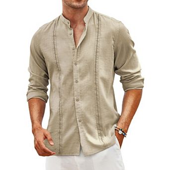 COOFANDY Men's Linen Shirts Long Sleeve Casual Button Down Shirts for Men Beach Hawaiian Shirt