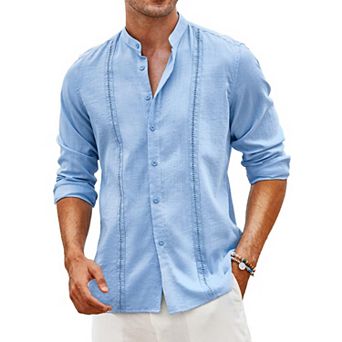 COOFANDY Men's Linen Shirts Long Sleeve Casual Button Down Shirts for Men Beach Hawaiian Shirt