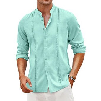 COOFANDY Men' Long Sleeve Cuban Guayabera Shir Hippie Beach Button Down Casual Shirts