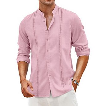 COOFANDY Men's Linen Shirts Long Sleeve Casual Button Down Shirts for Men Beach Hawaiian Shirt