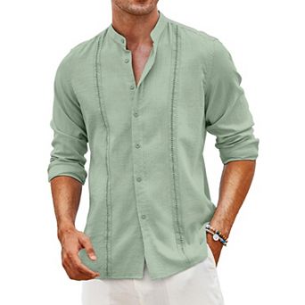 COOFANDY Men's Linen Shirts Long Sleeve Casual Button Down Shirts for Men Beach Hawaiian Shirt
