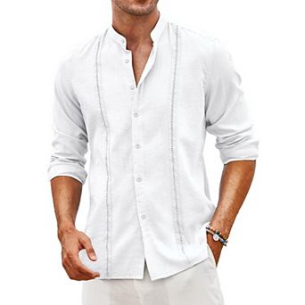 COOFANDY Men's Linen Shirts Long Sleeve Casual Button Down Shirts for Men Beach Hawaiian Shirt
