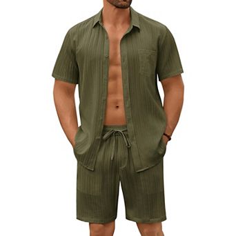 COOFANDY Mens 2 pc Outfits Summer Vacation Shirts Casual Matching Shorts and Shirt