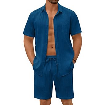 COOFANDY Mens 2 pc Outfits Summer Vacation Shirts Casual Matching Shorts and Shirt