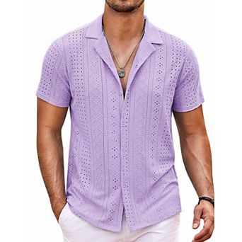 COOFANDY Beach Button Up Shirts for Men Short Sleeve Summer Shirt Lightweight Hawaiian Hollow Shirt
