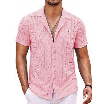 COOFANDY Beach Button Up Shirts for Men Short Sleeve Summer Shirt Lightweight Hawaiian Hollow Shirt