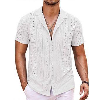 COOFANDY Beach Button Up Shirts for Men Short Sleeve Summer Shirt Lightweight Hawaiian Hollow Shirt