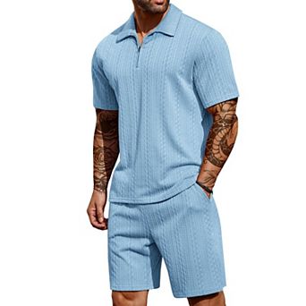 COOFANDY Men's Tracksuit 2 pc Polo Athletic Sweatsuit Zip Polo and Shorts Sets Sports Outfits