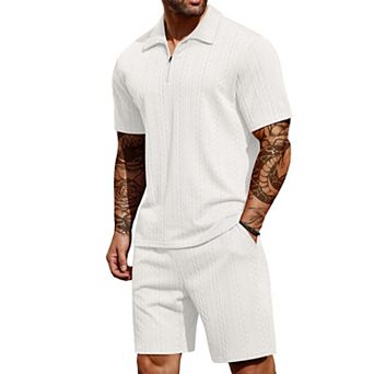 COOFANDY Men's Tracksuit 2 pc Polo Athletic Sweatsuit Zip Polo and Shorts Sets Sports Outfits