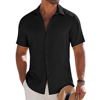 COOFANDY Men's Short Sleeve Button Down Casual Shirts Summer Beach Wedding Linen Textured Shirts