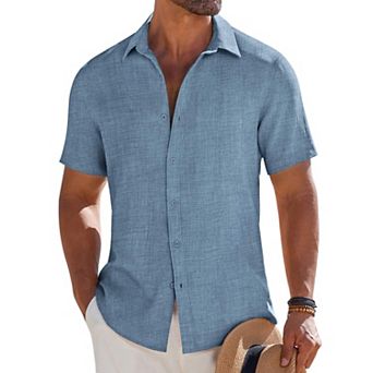 COOFANDY Men's Short Sleeve Button Down Casual Shirts Summer Beach Wedding Linen Textured Shirts