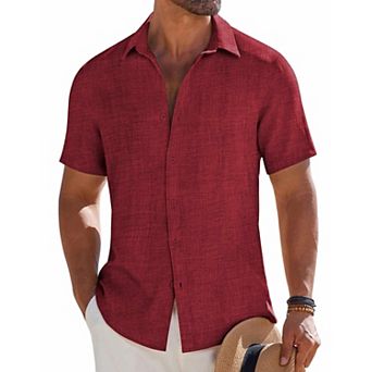 COOFANDY Men's Short Sleeve Button Down Casual Shirts Summer Beach Wedding Linen Textured Shirts